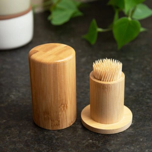 Toothpick Holder – Bamboo-Like – White Ceramic - Image 2