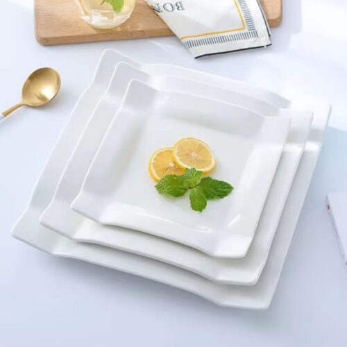 Square Plate – Corned – 9.5" White Ceramic - YA GU - Image 2
