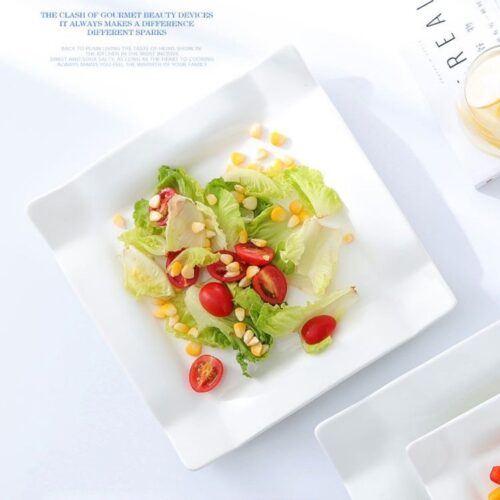 Square Plate – Corned – 9.5" White Ceramic - YA GU - Image 3