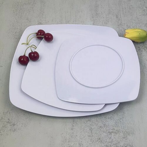 Platter – Square Round Platter – 10" White Ceramic - Image 2