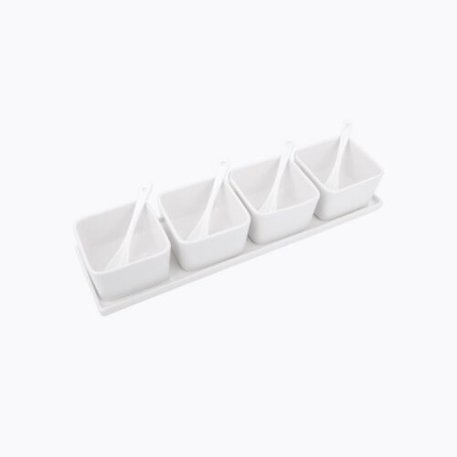 Sauce Bowl Set – 3 in 1 with Tray – White Ceramic - P&T - Image 2