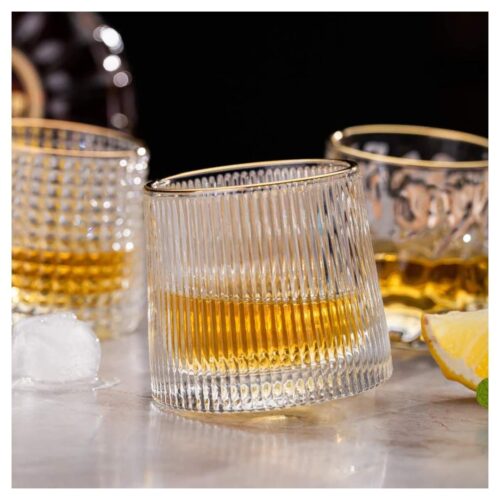 Whisky Glass – Crystal Rocky Ribbed – 150 ml Gold - HUALBO - Image 2