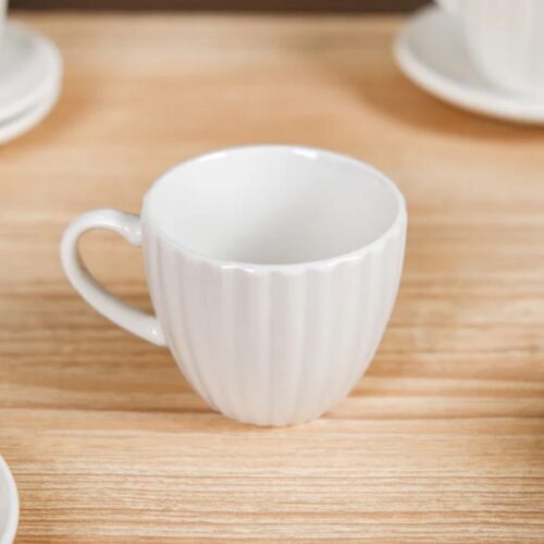 Tea Cup with Saucer – 240 ml White Ceramic with Lines - MEXXI - Image 2
