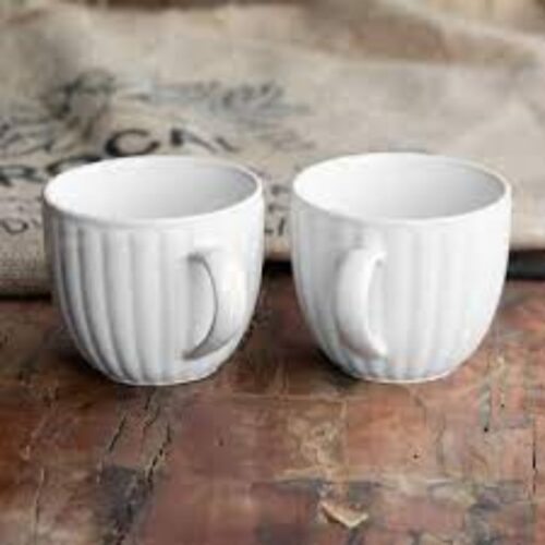 Tea Cup with Saucer – 240 ml White Ceramic with Lines - MEXXI - Image 3