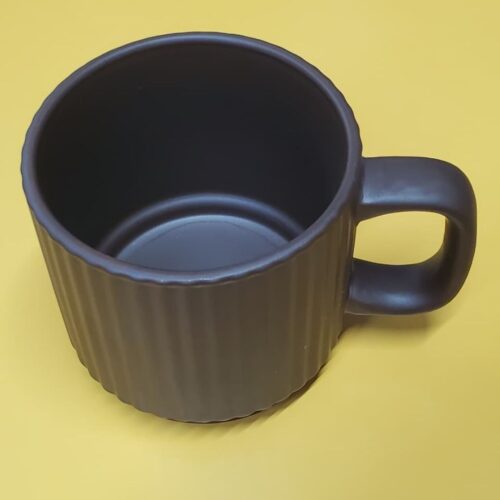 Tea Cup with Saucer – 241 ml Brown Ceramic with Lines - MEXXI - Image 2