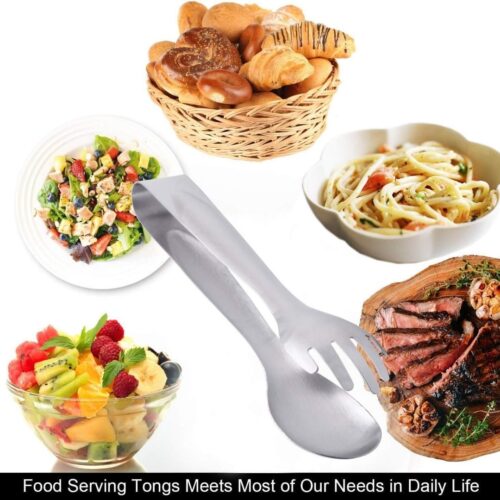 Tongs – Salad – Fork and Spoon – 11" Stainless Steel - DNSS - Image 2