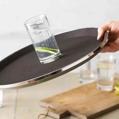 Tray – Non-Slip – 40 cm Round Black with Silver Rim - CHINA - Image 1