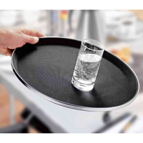 Tray – Non-Slip – 40 cm Round Black with Silver Rim - CHINA - Image 2