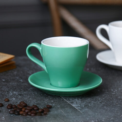 Cappuccino Cup and Saucer – 250 ml Green Ceramic - CHINA - Image 2