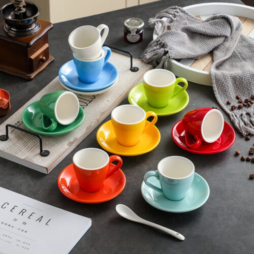 Cappuccino Cup and Saucer – 250 ml Green Ceramic - CHINA - Image 3