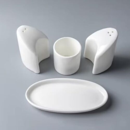 Salt & Pepper Shaker Set – With Toothpick Holder – White Ceramic - PORECELETTA - Image 2
