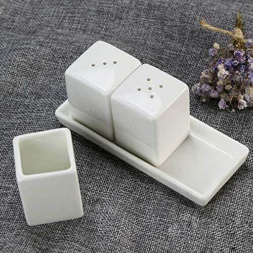 Salt & Pepper Shaker Set – With Toothpick Holder – White Ceramic - HUANGSHI - Image 2