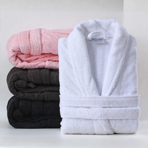 04 Bathrobes – Terry White (S, M, L, XL, XXL) (China) (2)