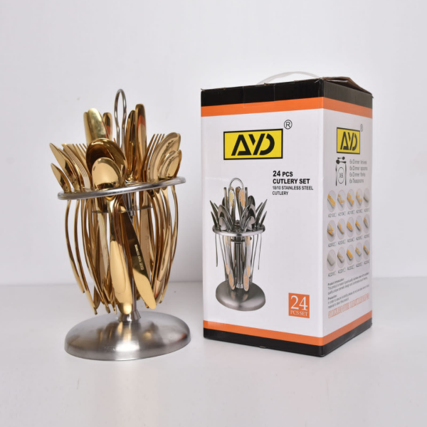 33 AVD Cutlery Set – 24 Piece Rotating Stand (Gold) (2)