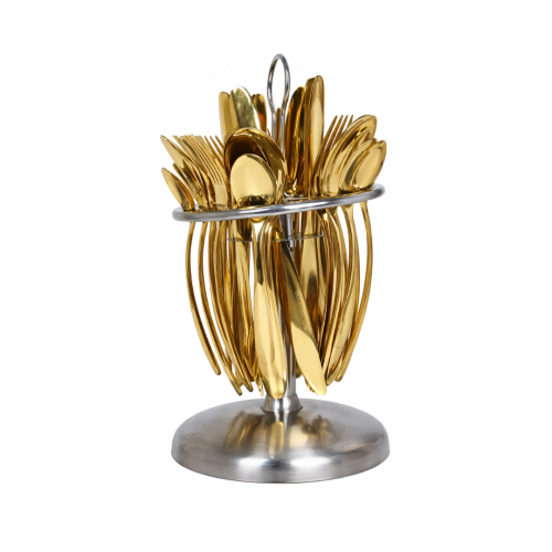 Cutlery Set – 24 Piece Rotating Stand - AVD - Gold - Image 2
